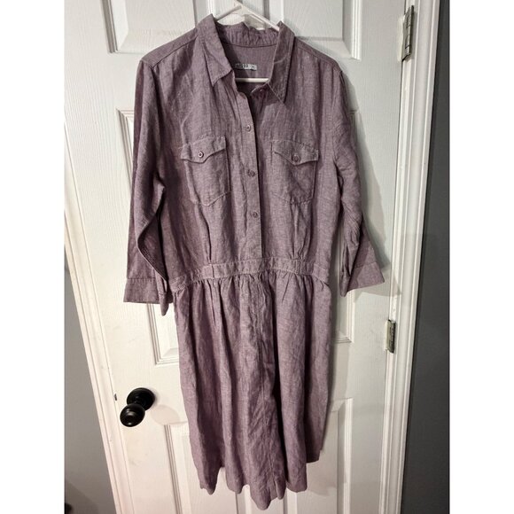 Gap Linen Blend Dress Western Size XL Button Up Pockets Long Sleeve Boho - Picture 1 of 3
